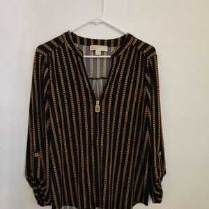Michael Kors Black and Gold Chain Pattern Blouse